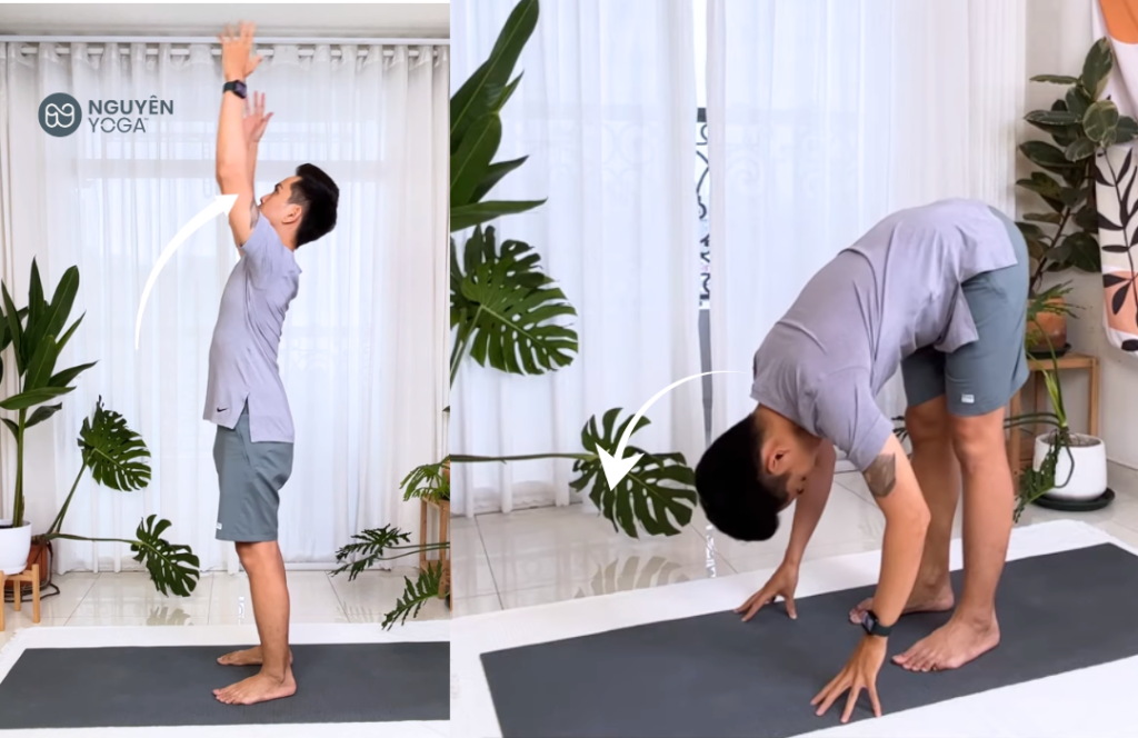 Hít ở theo chuyển động vươn và cuối trong Yoga 