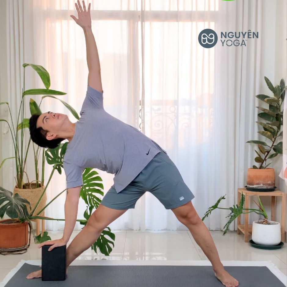 Tư thế Yoga tam giác sử dụng gạch 