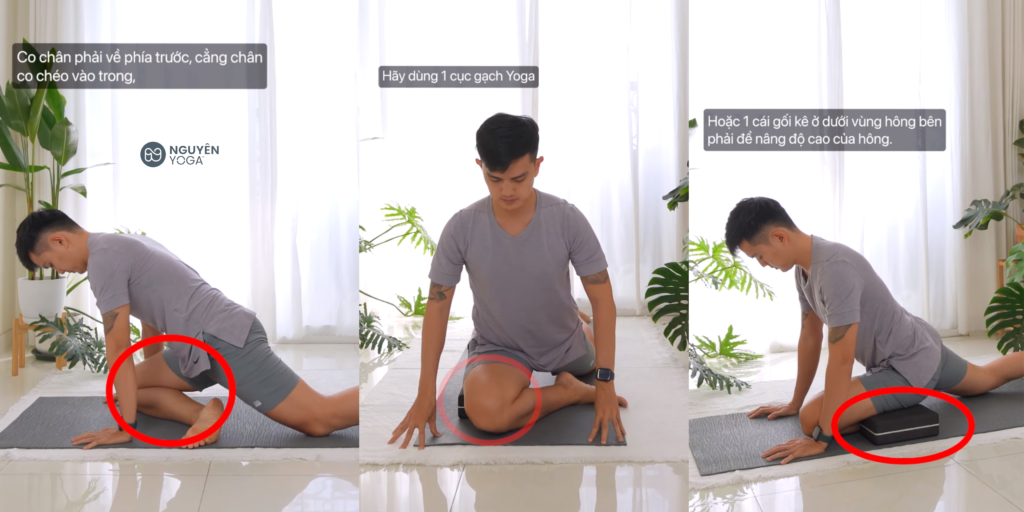 Sử dụng gạch Yoga khi thực hiện tư thế Chim Bồ Câu