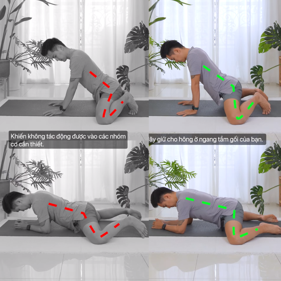 Lỗi đẩy hông chưa đúng khi tập tư thế Yoga Con Ếch